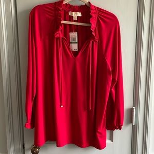 Michael Michael Kors Red Ruffle Split Collar Blouse New with Tags OX (Large)
